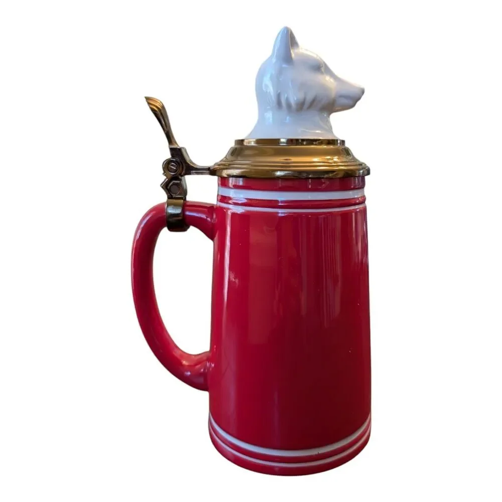 2015 Threshold Stoneware FOX Lidded Beer Stein Mug Red White Bronze With Handle